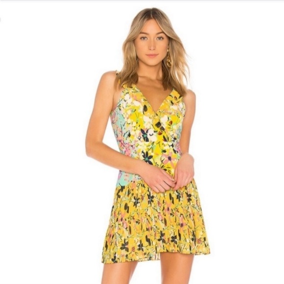 SALONI Amy 100% Silk Floral Mini Dress Lemon Garden Size 0 - Picture 1 of 13
